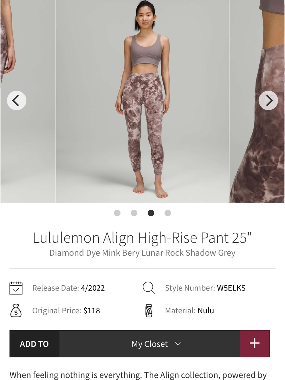 Woman’s size 20 lululemon Align High-Rise Leggings in mink berry tie-dye